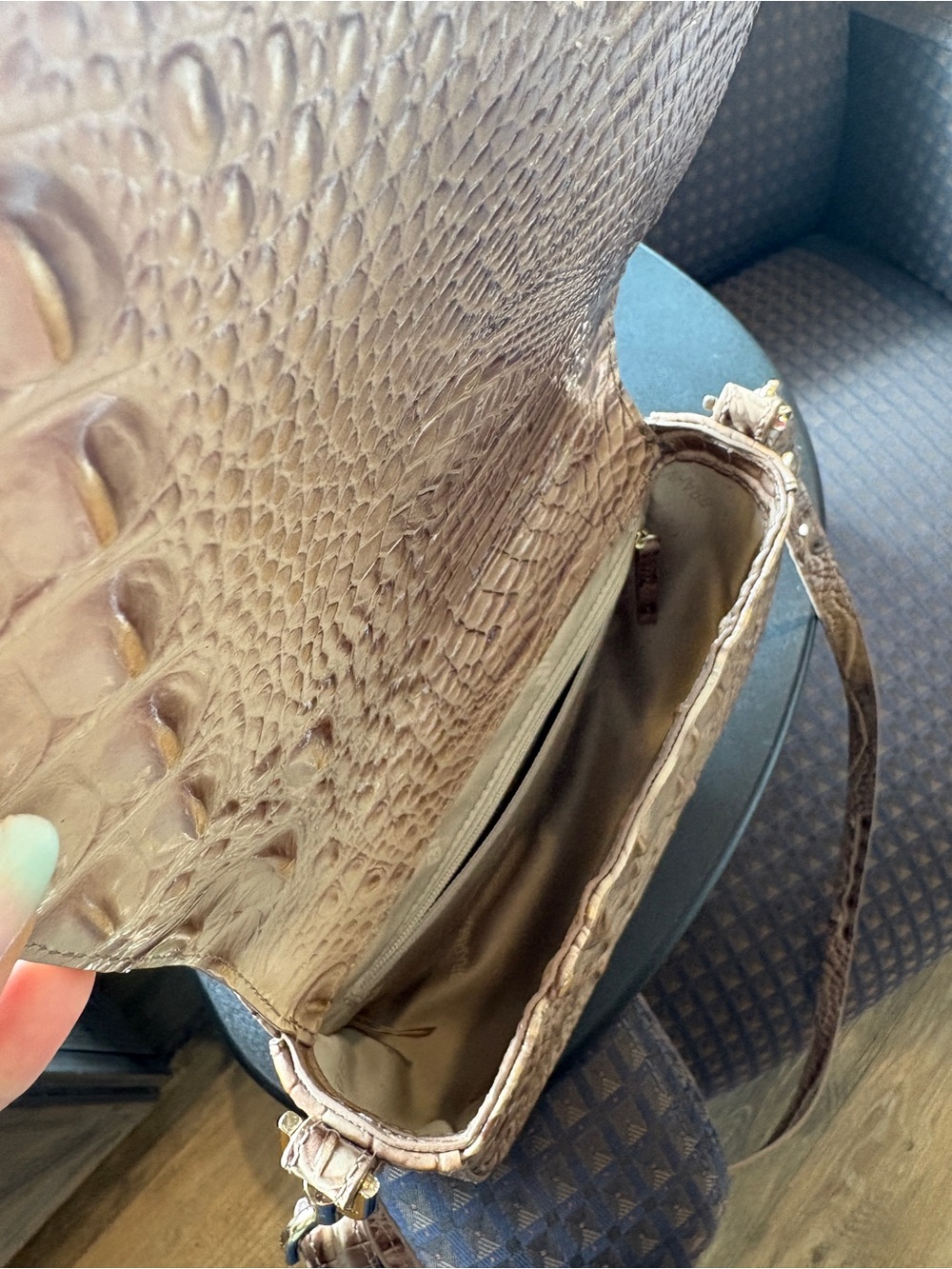 Brahmin Croc-Embossed Taupe Crossbody with Gold Hardware - Picture 3 of 5